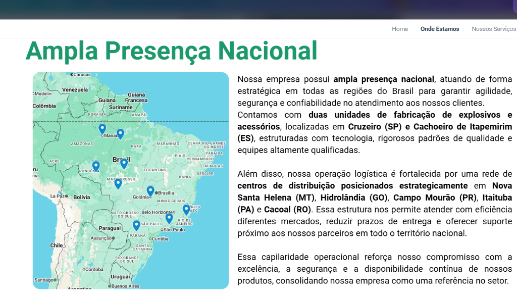 Mapa de presença nacional da INPEX